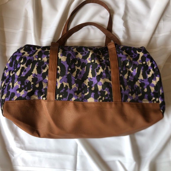 Purple Leopard Print Canvas and Faux Leather Overnight Bag - Picture 4 of 16